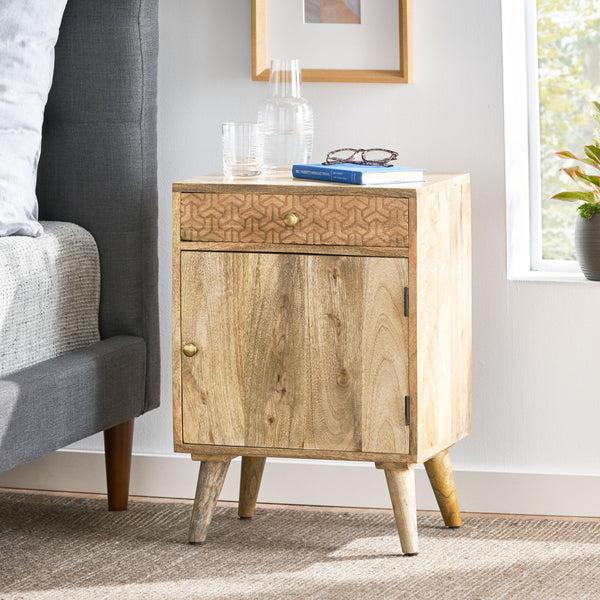 Gdf Studio Stowe Boho Handcrafted Mango Wood Nightstand With Storage Natural