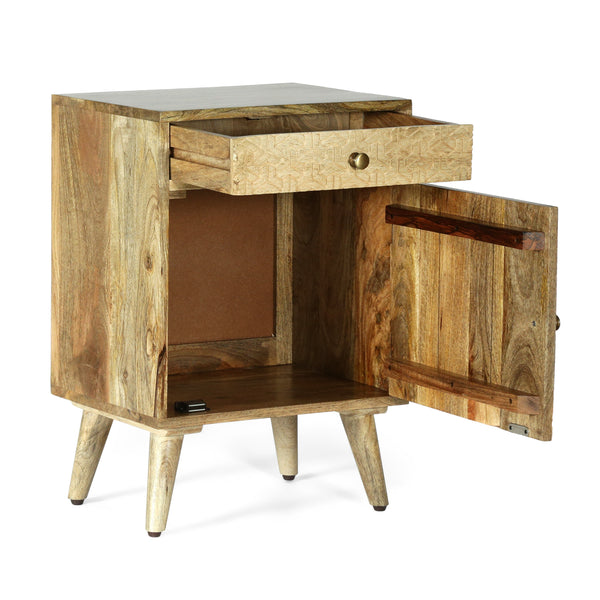 Gdf Studio Stowe Boho Handcrafted Mango Wood Nightstand With Storage Natural