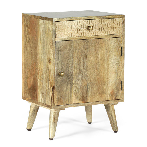 gdf studio Stowe Boho Handcrafted Mango Wood Nightstand with Storage Natural