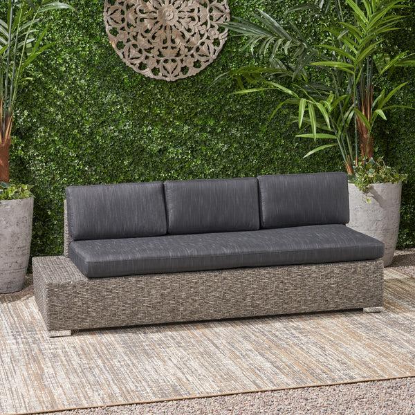 Gdf Studio Stuart Outdoor 3 Seater Wicker Left Sofa Mixed Black With Dark Grey Cushions