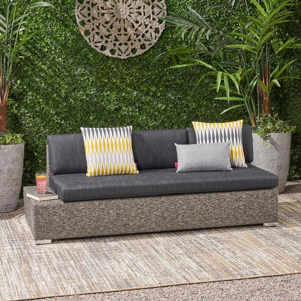 Gdf Studio Stuart Outdoor 3 Seater Wicker Left Sofa Mixed Black With Dark Grey Cushions