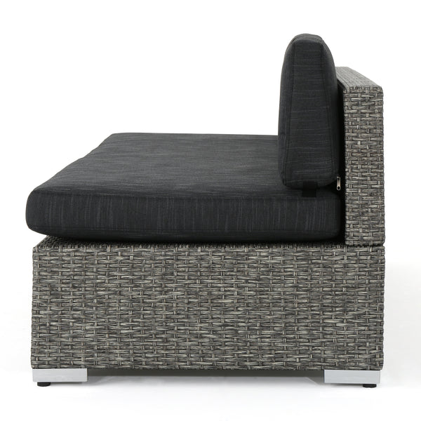 Gdf Studio Stuart Outdoor 3 Seater Wicker Left Sofa Mixed Black With Dark Grey Cushions