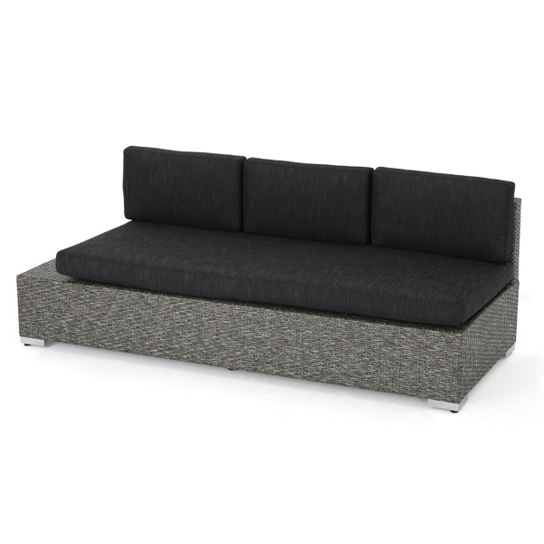 gdf studio Stuart Outdoor 3 Seater Wicker Left Sofa Mixed Black with Dark Grey Cushions