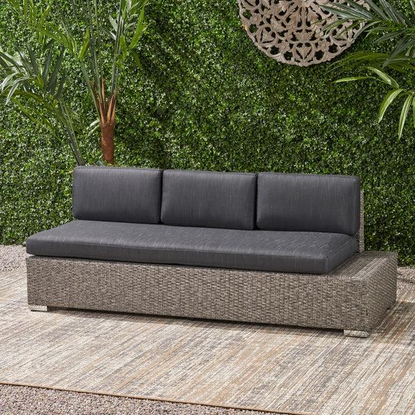 Gdf Studio Stuart Outdoor 3 Seater Wicker Right Sofa Mixed Black With Dark Grey Cushions