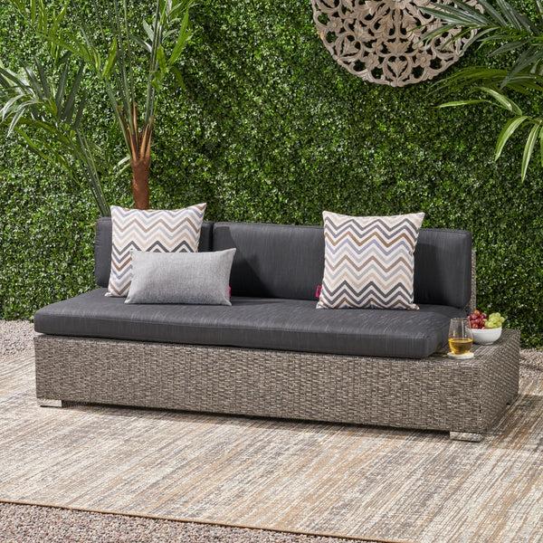 Gdf Studio Stuart Outdoor 3 Seater Wicker Right Sofa Mixed Black With Dark Grey Cushions
