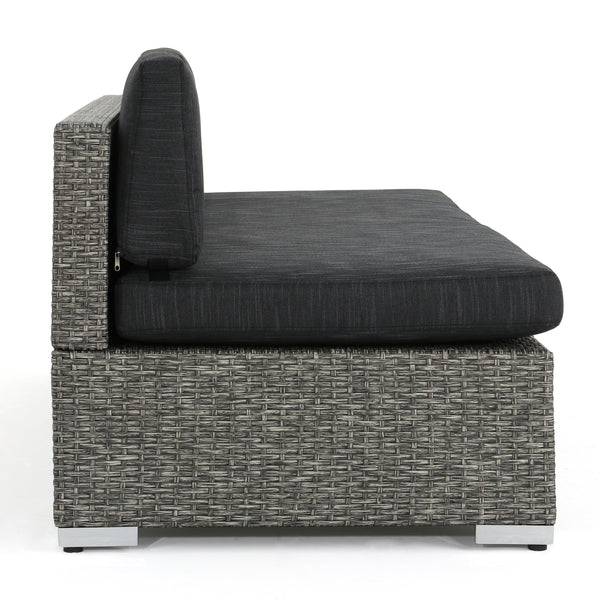 Gdf Studio Stuart Outdoor 3 Seater Wicker Right Sofa Mixed Black With Dark Grey Cushions