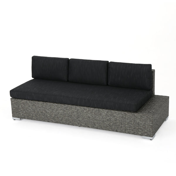 gdf studio Stuart Outdoor 3 Seater Wicker Right Sofa Mixed Black with Dark Grey Cushions