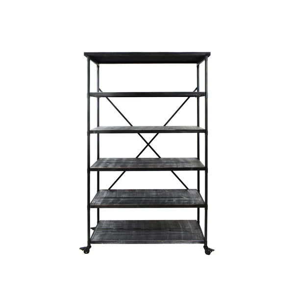 gdf studio Sullivan Industrial Design 5-Shelf Etagere Bookcase On Wheels
