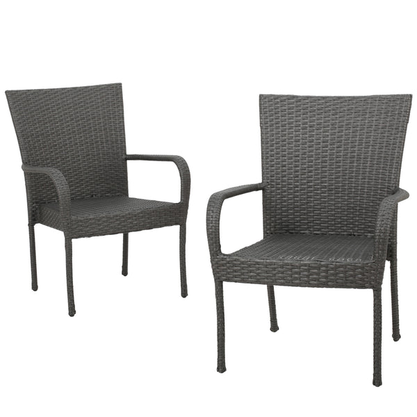 gdf studio Sultana Outdoor Grey Wicker Stackable Club Chairs (Set of 2)