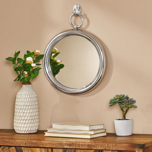 Gdf Studio Sunbury Modern Handcrafted Round Aluminum Wall Mirror Silver