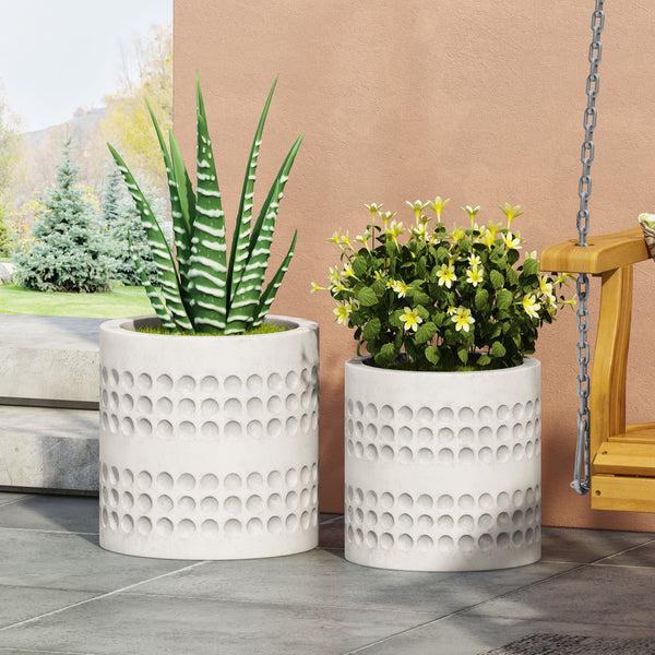 Gdf Studio Suncook Outdoor Medium And Large Cast Stone Planter Set Antique White