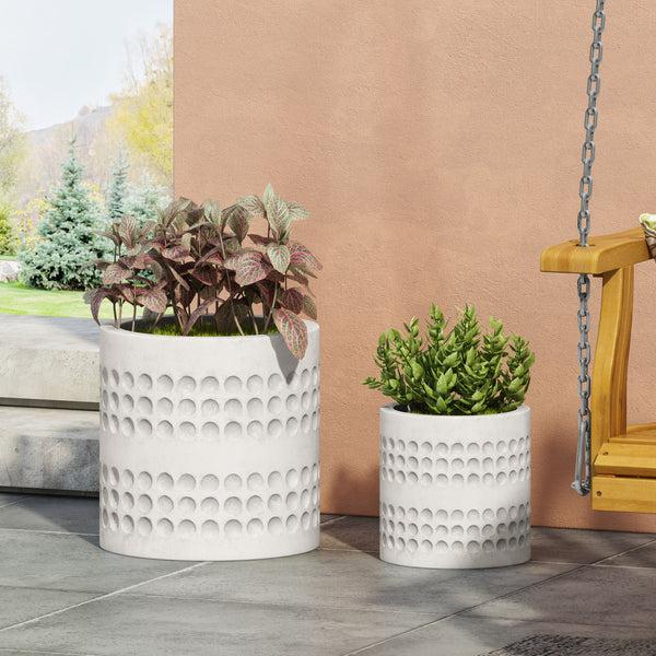 Gdf Studio Suncook Outdoor Small And Large Cast Stone Planter Set Antique White