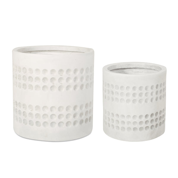 gdf studio Suncook Outdoor Small and Large Cast Stone Planter Set Antique White