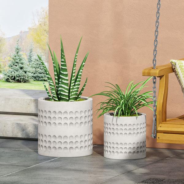 Gdf Studio Suncook Outdoor Small And Medium Cast Stone Planter Set Antique White