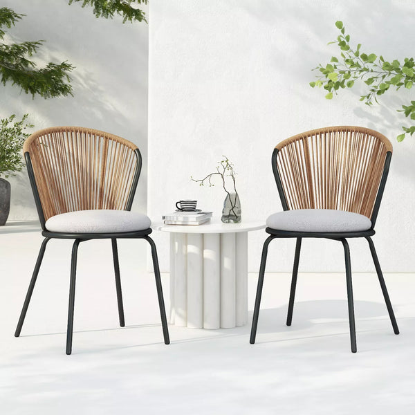 Gdf Studio Sunny Indoor & Outdoor Rattan Dining Chair With Cushion Set Of 2