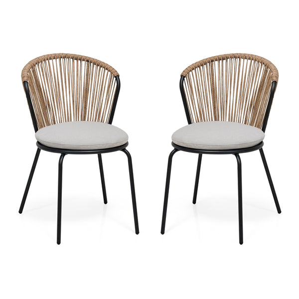 gdf studio Sunny Indoor & Outdoor Rattan Dining Chair with Cushion Set of 2
