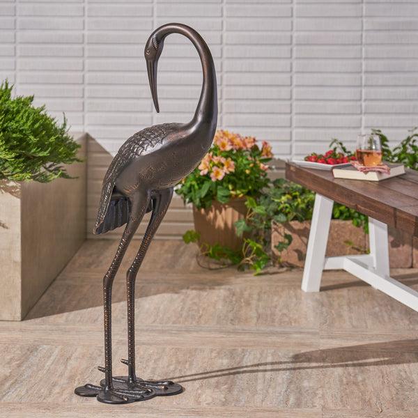 Gdf Studio Sunny Outdoor 39-Inch Bronze Cast Aluminum Crane Garden Statue