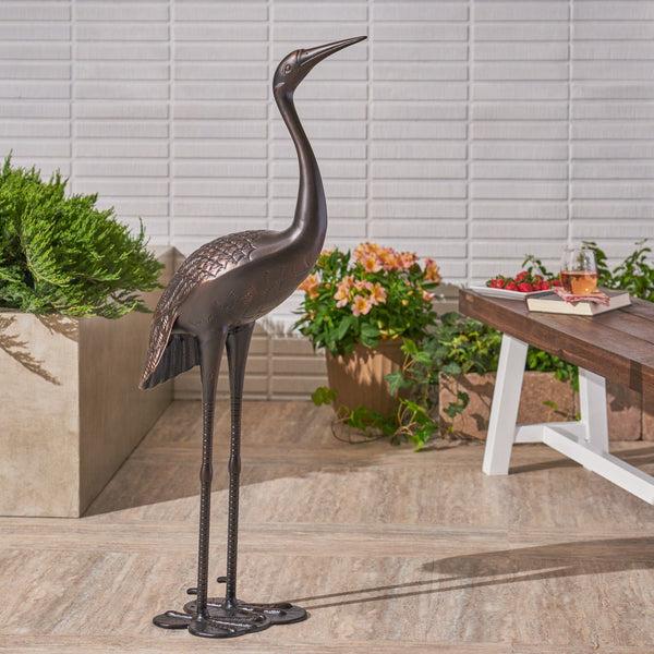 Gdf Studio Sunny Outdoor 43-Inch Bronze Cast Aluminum Crane Garden Statue