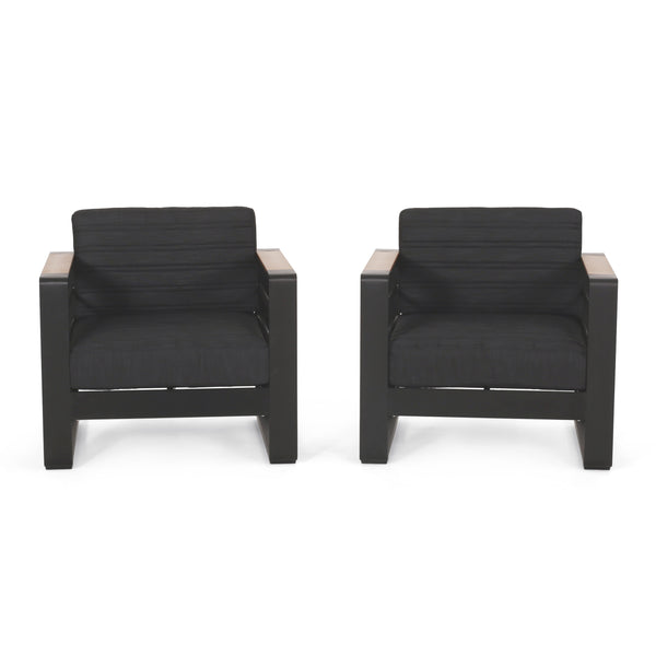 gdf studio Swanton Outdoor Aluminum Club Chairs with Water Resistant Cushions Set of 2 Dark Gray Natural and Black