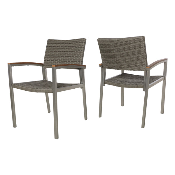 Gdf Studio Swarthmore Outdoor Aluminum Dining Chairs With Faux Wood Accents