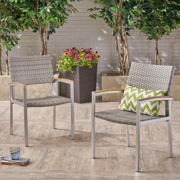 Gdf Studio Swarthmore Outdoor Aluminum Dining Chairs With Faux Wood Accents