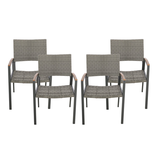gdf studio Swarthmore Outdoor Aluminum Dining Chairs with Faux Wood Accents