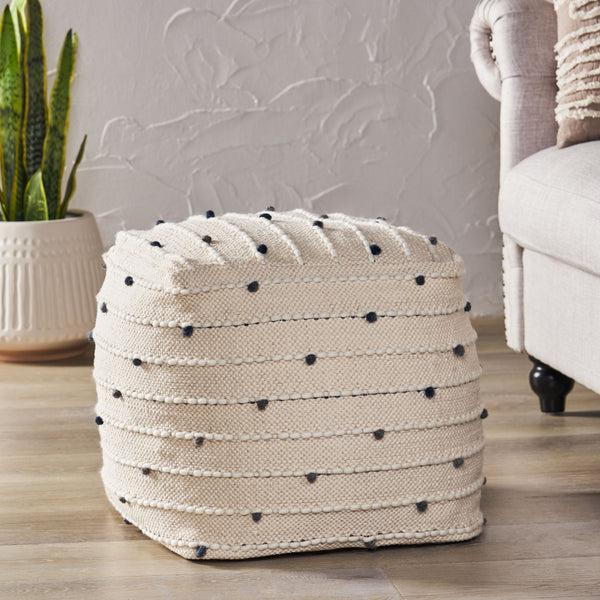 Gdf Studio Swint Pates Boho Handcrafted Fabric Cube Pouf Ivory And Blue