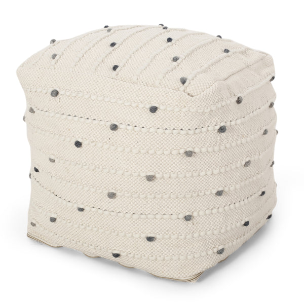 gdf studio Swint Pates Boho Handcrafted Fabric Cube Pouf Ivory and Blue