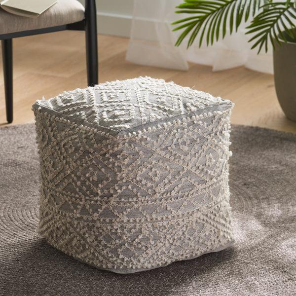Gdf Studio Sylvia Boho Diamond Pattern Wool And Viscose Cube Pouf