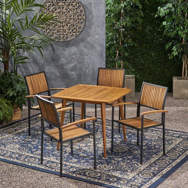 Gdf Studio Tabitha Outdoor 4 Seater Acacia Wood Square Dining Set