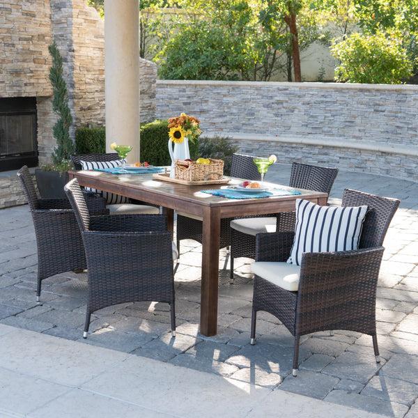Gdf Studio Taft 6 Persons Wood & Wicker Outdoor Dining Set