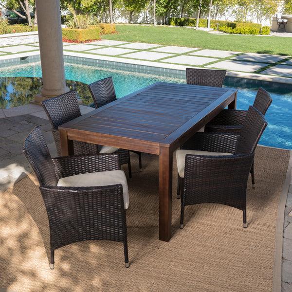 Gdf Studio Taft 6 Persons Wood & Wicker Outdoor Dining Set