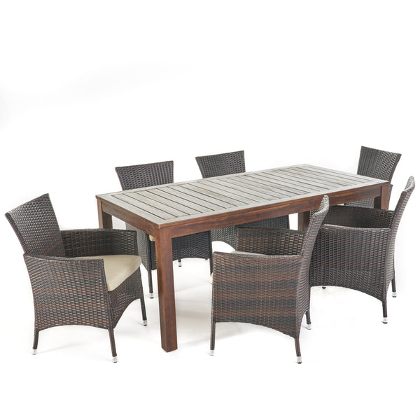 gdf studio Taft 6 Persons Wood & Wicker Outdoor Dining Set