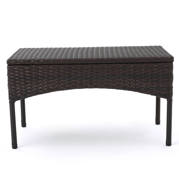 Gdf Studio Tahiti Outdoor 4 Piece Multi-brown Wicker Chat Set With Dark Cream Water Resistant Fabric Cushions
