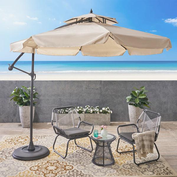 Gdf Studio Tahiti Outdoor Beige Cantilever Patio Umbrella & Base