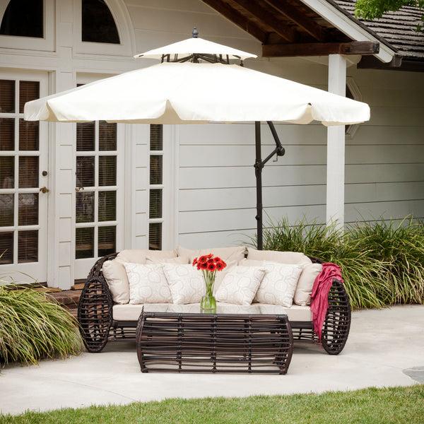 gdf studio Tahiti Outdoor Beige Cantilever Patio Umbrella & Base