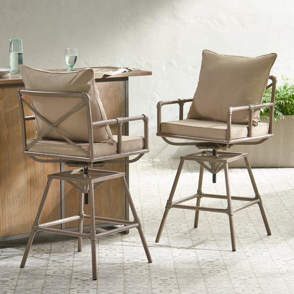 Gdf Studio Tallahassee Outdoor Adjustable Pipe Barstools Set Of 2