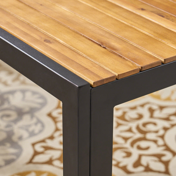 Gdf Studio Tamia Outdoor 59-inch Acacia Wood And Iron Dining Table Black And Teak Finish