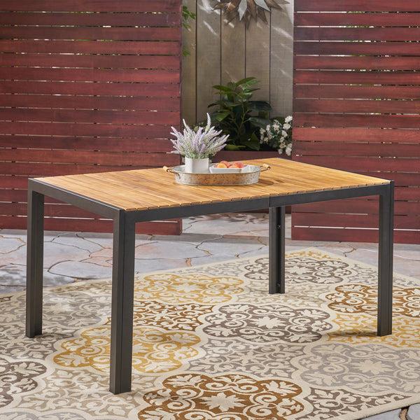 Gdf Studio Tamia Outdoor 59-inch Acacia Wood And Iron Dining Table Black And Teak Finish