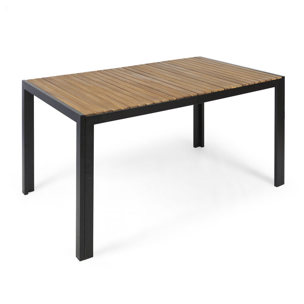 gdf studio Tamia Outdoor 59-inch Acacia Wood and Iron Dining Table Black and Teak Finish