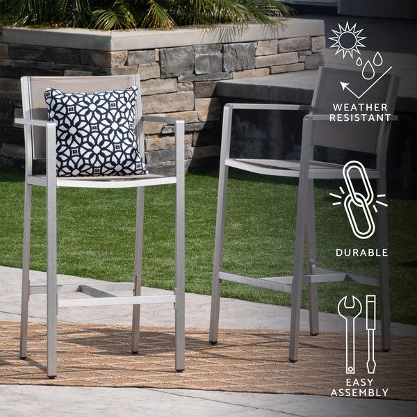 Gdf Studio Tammy Coral Outdoor Mesh 29.50 Inch Barstools With Rust-Proof Aluminum Frame