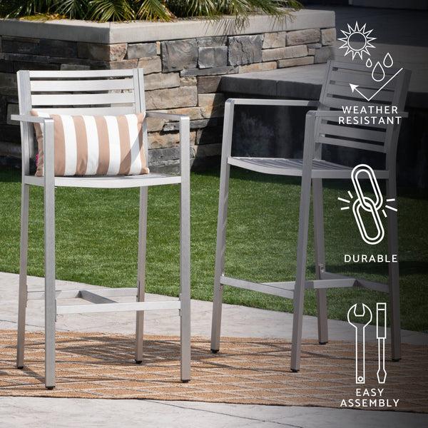 Gdf Studio Tammy Coral Outdoor Silver Rust-Proof Aluminum 29.50 Inch Barstools