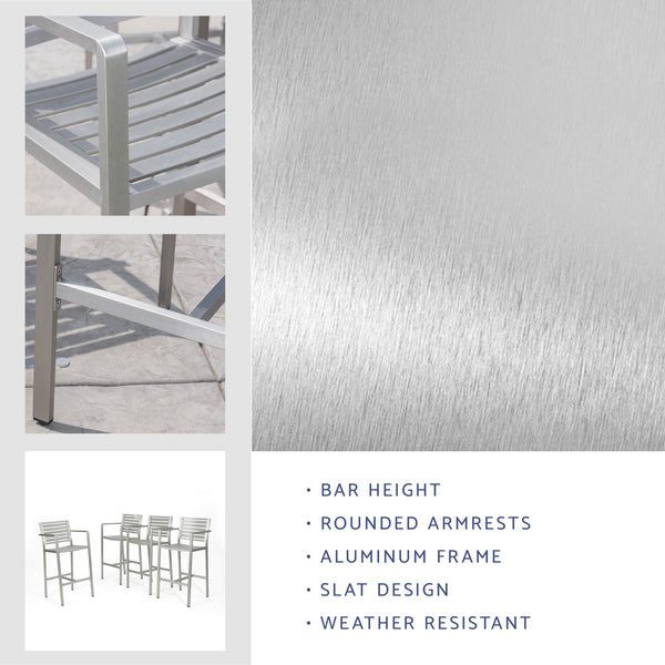 Gdf Studio Tammy Coral Outdoor Silver Rust-Proof Aluminum 29.50 Inch Barstools