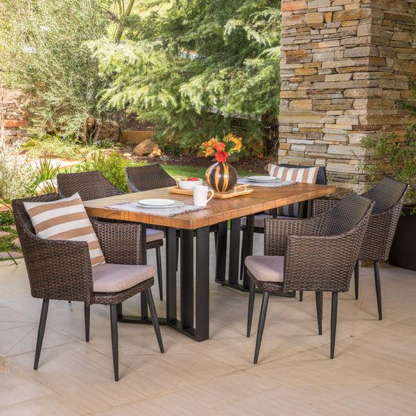 Gdf Studio Tammy Outdoor 7 Piece Wicker Dining Set With Concrete Dining Table