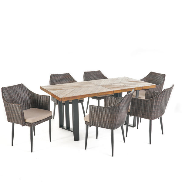 gdf studio Tammy Outdoor 7 Piece Wicker Dining Set with Concrete Dining Table