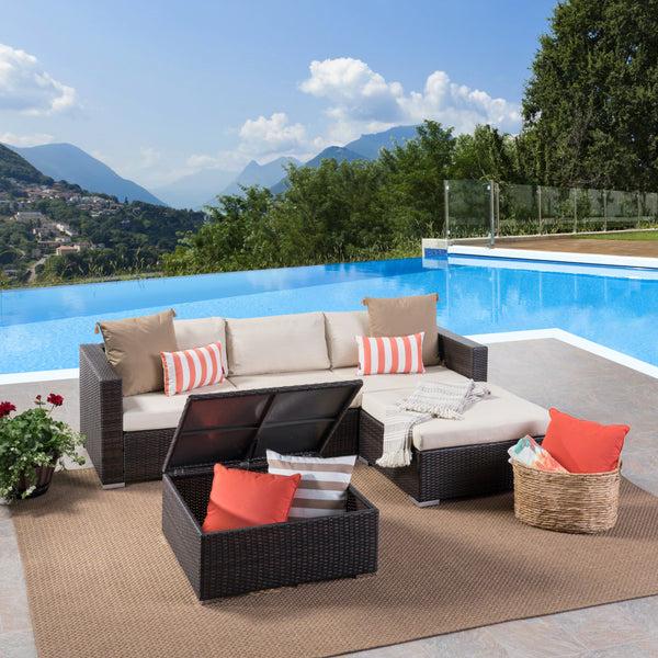 Gdf Studio Tammy Rosa Outdoor 3 Seat Wicker Couch Set With Storage Coffee Table