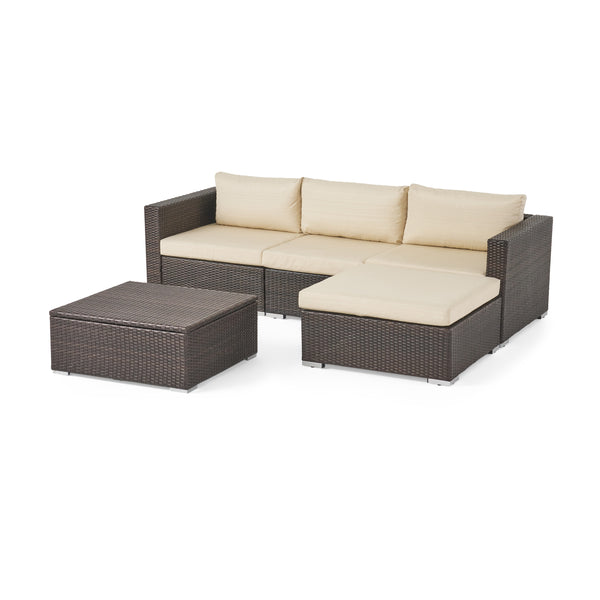gdf studio Tammy Rosa Outdoor 3 Seat Wicker Couch Set with Storage Coffee Table