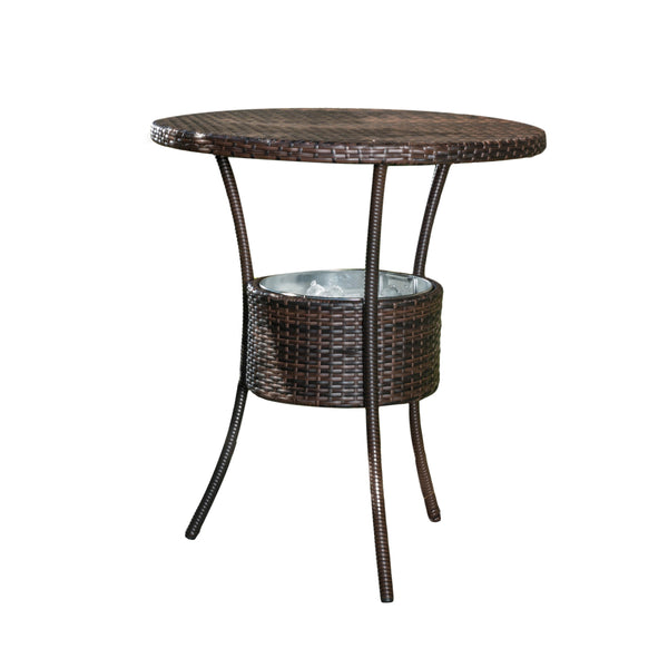 gdf studio Tampa Bay Outdoor Circular Multi-Brown Wicker Dining Table with Ice Bucket