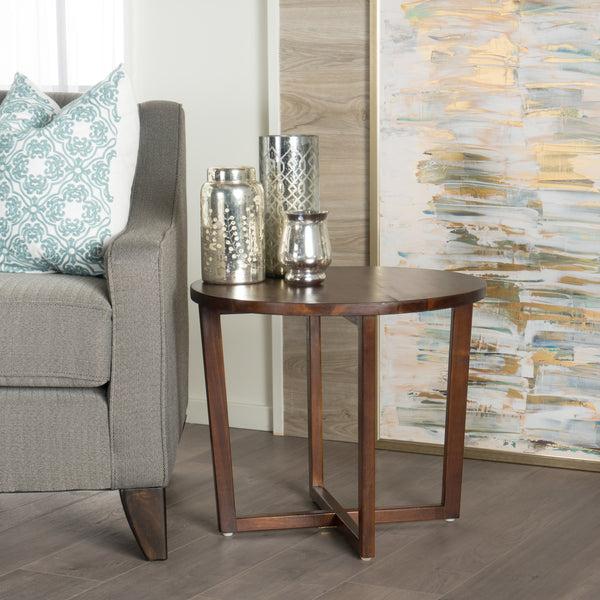 Gdf Studio Tanzania Rustic Round Mahogany Acacia Wood End Table With Criss Cross Legs