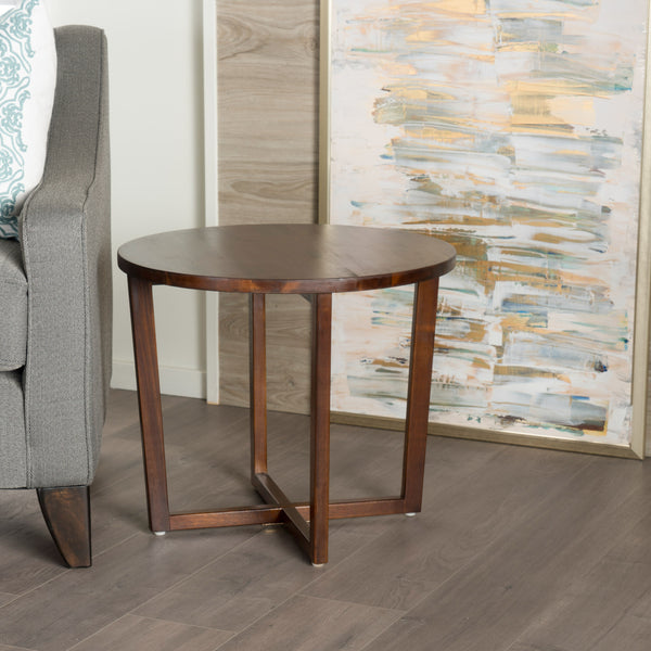 Gdf Studio Tanzania Rustic Round Mahogany Acacia Wood End Table With Criss Cross Legs
